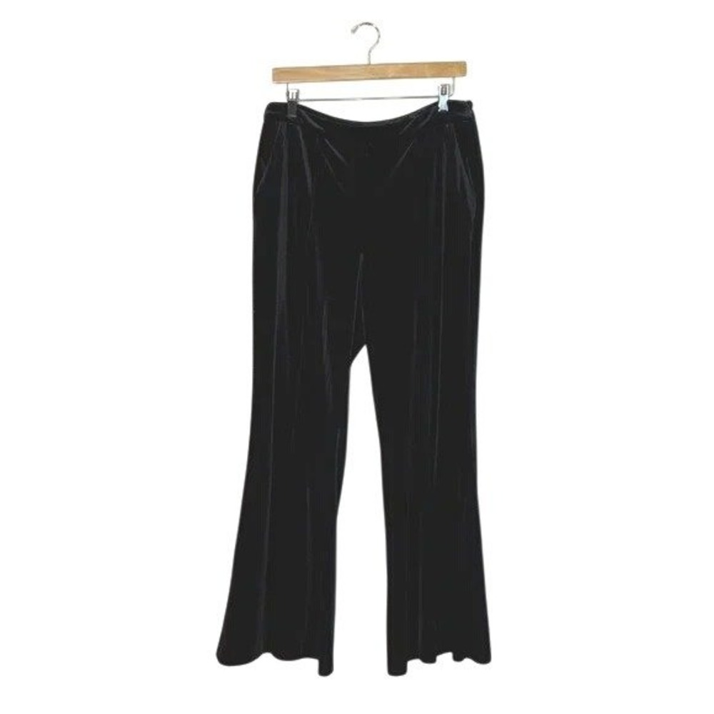 CACHE Women Size 14 Black Velvet Wide Leg Slacks Quiet Luxury Winter Cozy Comfy